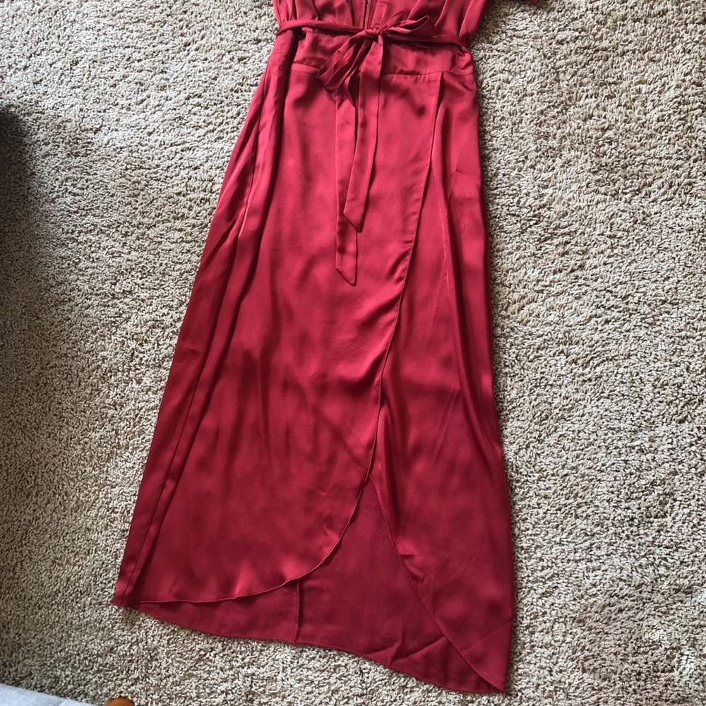 Silky Rust Color Front Plunge Open Back Wrap Dress - image 4